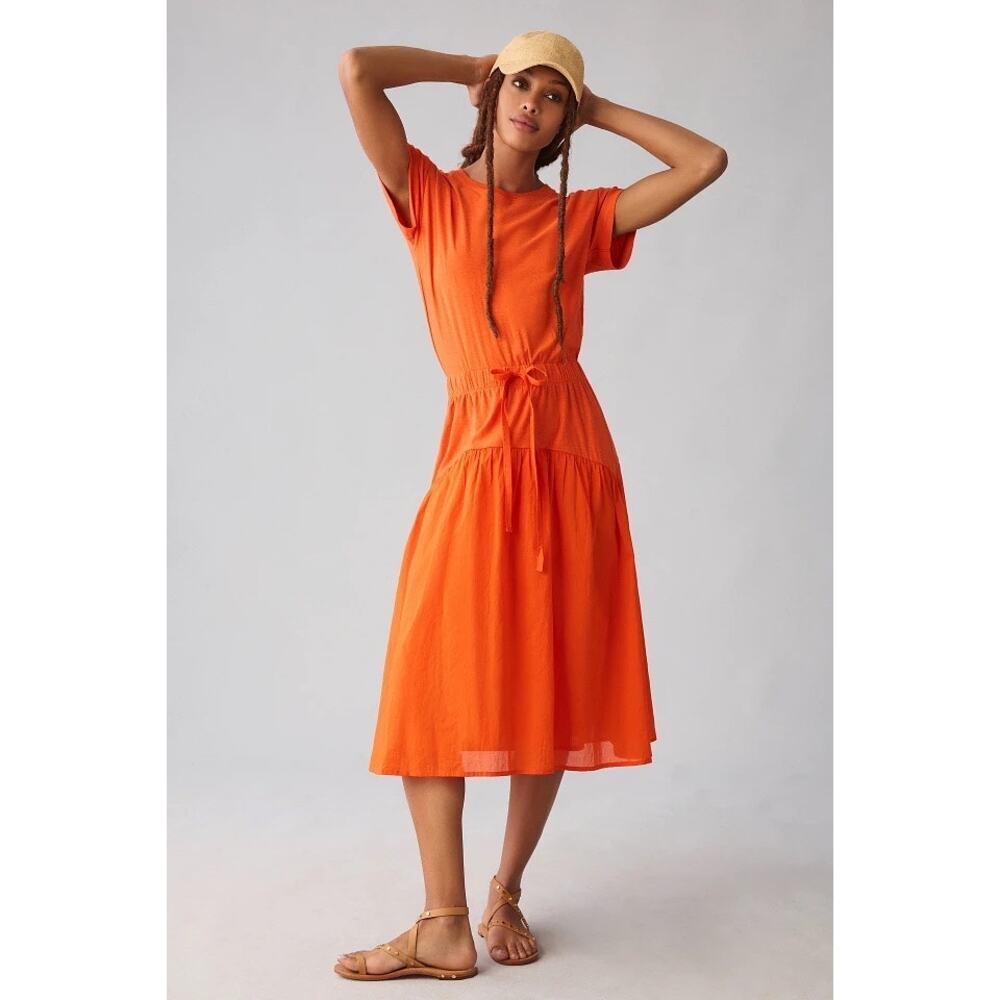Nation LTD Azalia Midi Dress Orange Pima Cotton Short Sleeve XS - Picture 5 of 15
